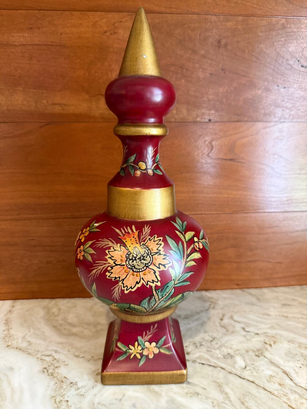 Raymond Waites Toyo Trading Ceramic Decorative Finial Burgundy Floral